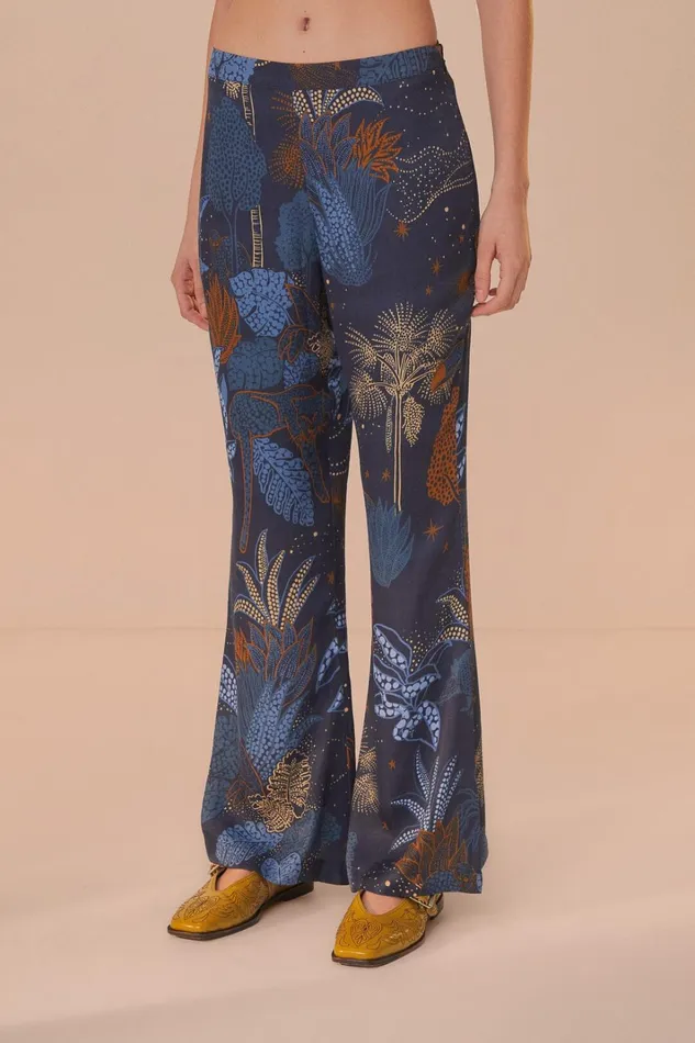 Women Navy Blue Night Jungle Flare Pants Night Jungle Navy Blue FARM Rio Pants