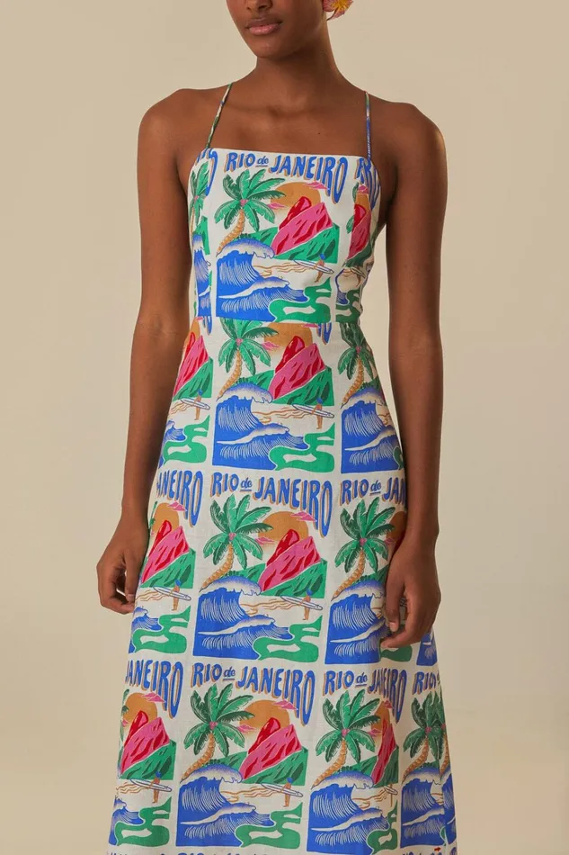 Women OffWhite Carioca Posters Midi Dress Carioca Posters Offwhite FARM Rio Midi Dresses