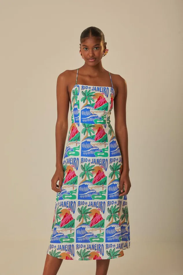 Women OffWhite Carioca Posters Midi Dress Carioca Posters Offwhite FARM Rio Midi Dresses