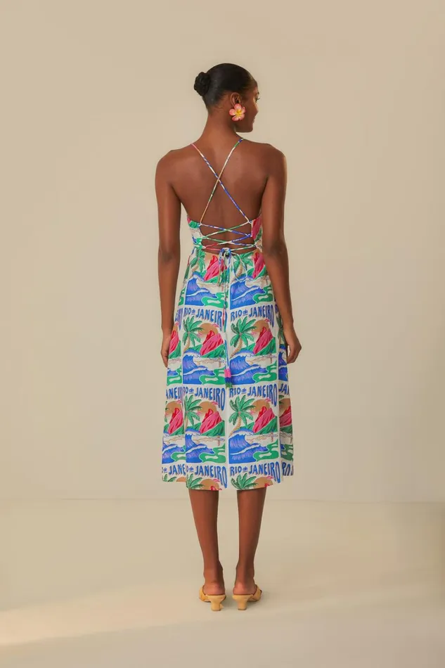 Women OffWhite Carioca Posters Midi Dress Carioca Posters Offwhite FARM Rio Midi Dresses
