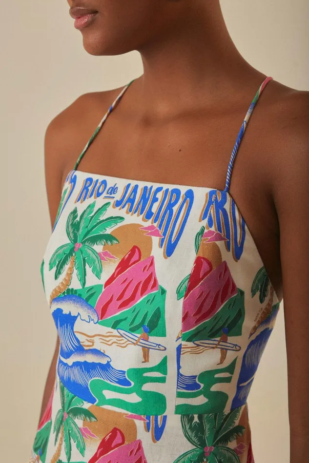 Women OffWhite Carioca Posters Midi Dress Carioca Posters Offwhite FARM Rio Midi Dresses