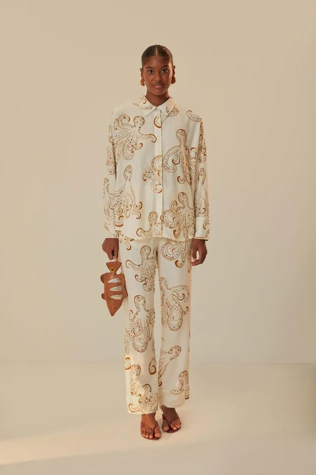 Women OffWhite Octopus Fun Euroflax Premium Linen Pants Offwhite Octopus Fun FARM Rio Pants