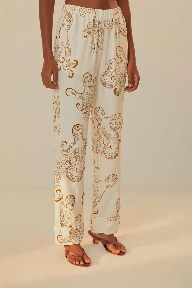 Women OffWhite Octopus Fun Euroflax Premium Linen Pants Offwhite Octopus Fun FARM Rio Pants