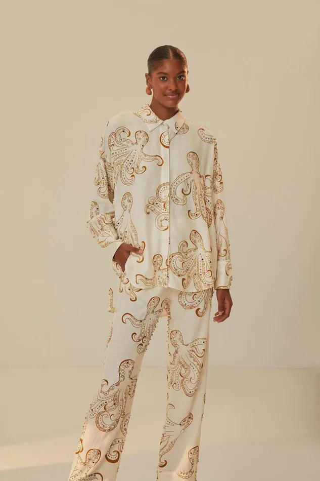Women OffWhite Octopus Fun Euroflax Premium Linen Pants Offwhite Octopus Fun FARM Rio Pants