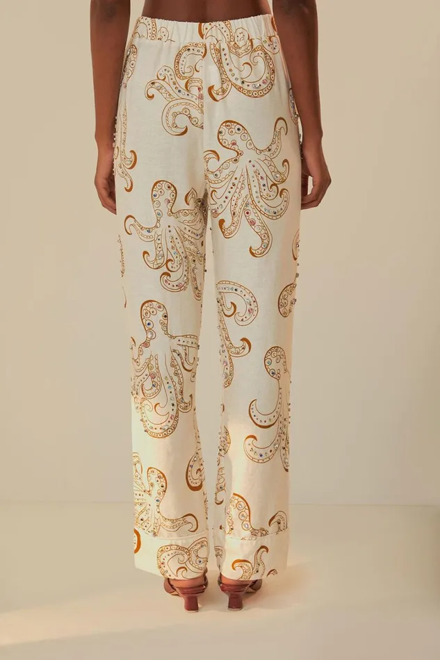 Women OffWhite Octopus Fun Euroflax Premium Linen Pants Offwhite Octopus Fun FARM Rio Pants