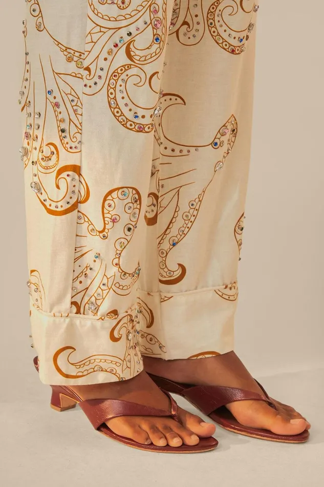 Women OffWhite Octopus Fun Euroflax Premium Linen Pants Offwhite Octopus Fun FARM Rio Pants