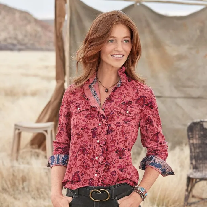 Women Ombeline Printed Shirt Rose Sundance Catalog Tops