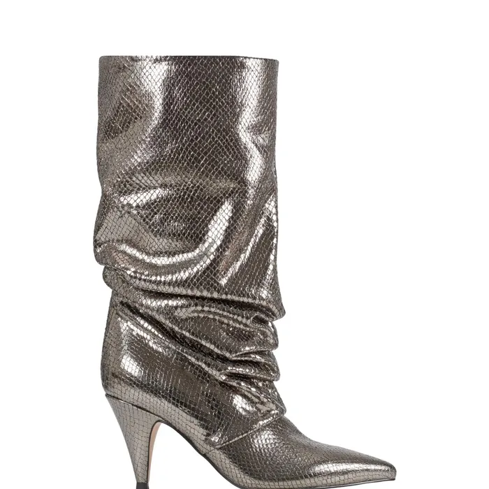Women Paityn Scrunch Dress Boot Pewter Leather Marc Fisher Dress Boots