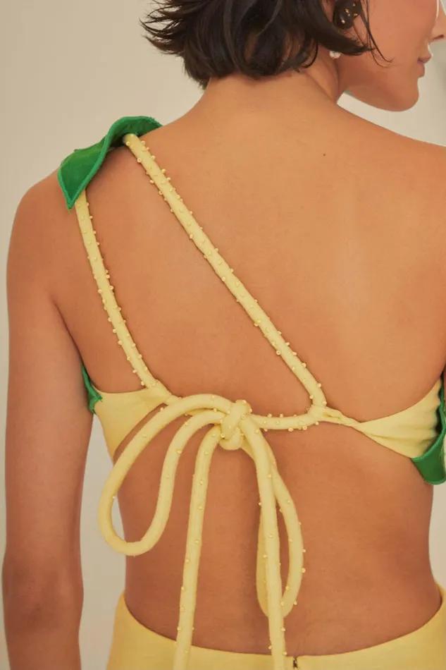 Women Palm Tree Cutwork Midi Dress Yellow FARM Rio Midi Dresses