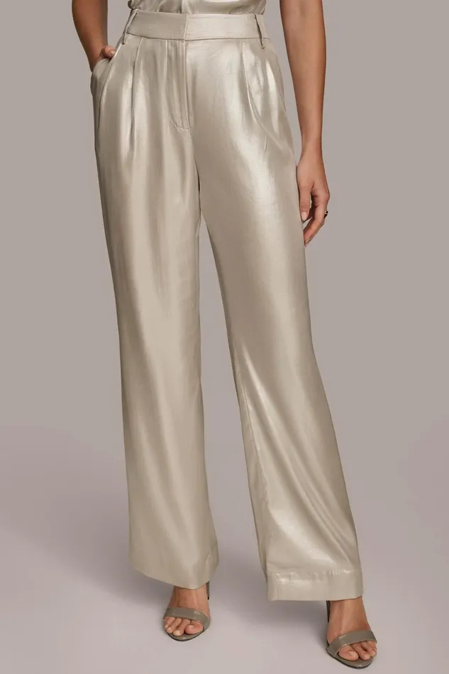Women Pants Donna Karan NOVELTY PLEATED WIDE LEG TROUSER Silver