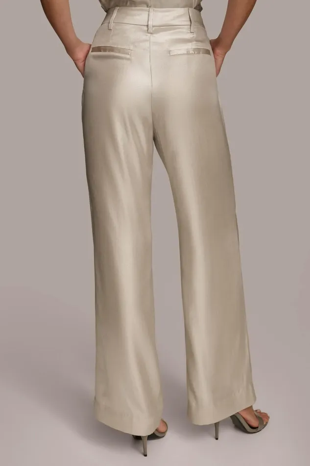 Women Pants Donna Karan NOVELTY PLEATED WIDE LEG TROUSER Silver