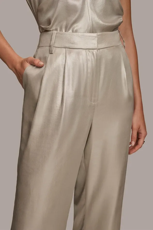 Women Pants Donna Karan NOVELTY PLEATED WIDE LEG TROUSER Silver