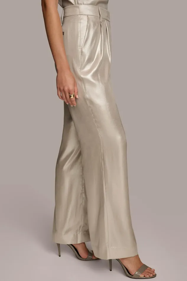 Women Pants Donna Karan NOVELTY PLEATED WIDE LEG TROUSER Silver