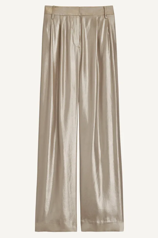 Women Pants Donna Karan NOVELTY PLEATED WIDE LEG TROUSER Silver
