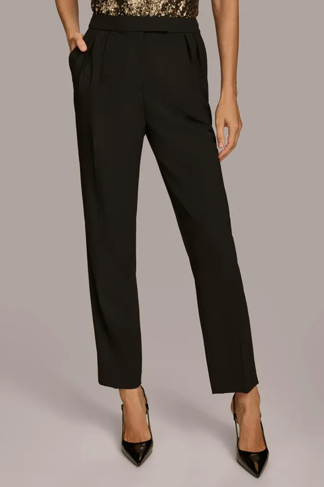 Women Pants Donna Karan PLEATED STRAIGHT LEG PANT Black