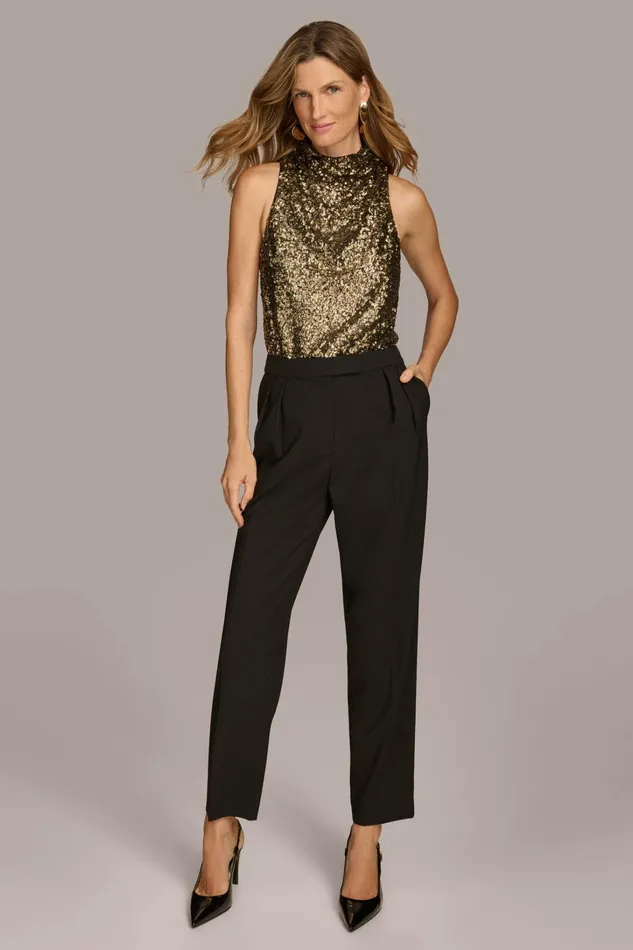 Women Pants Donna Karan PLEATED STRAIGHT LEG PANT Black