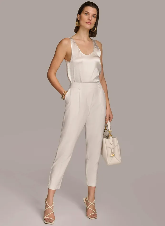 Women Pants Donna Karan PULL ON TROUSER WITH PLEATS Cream