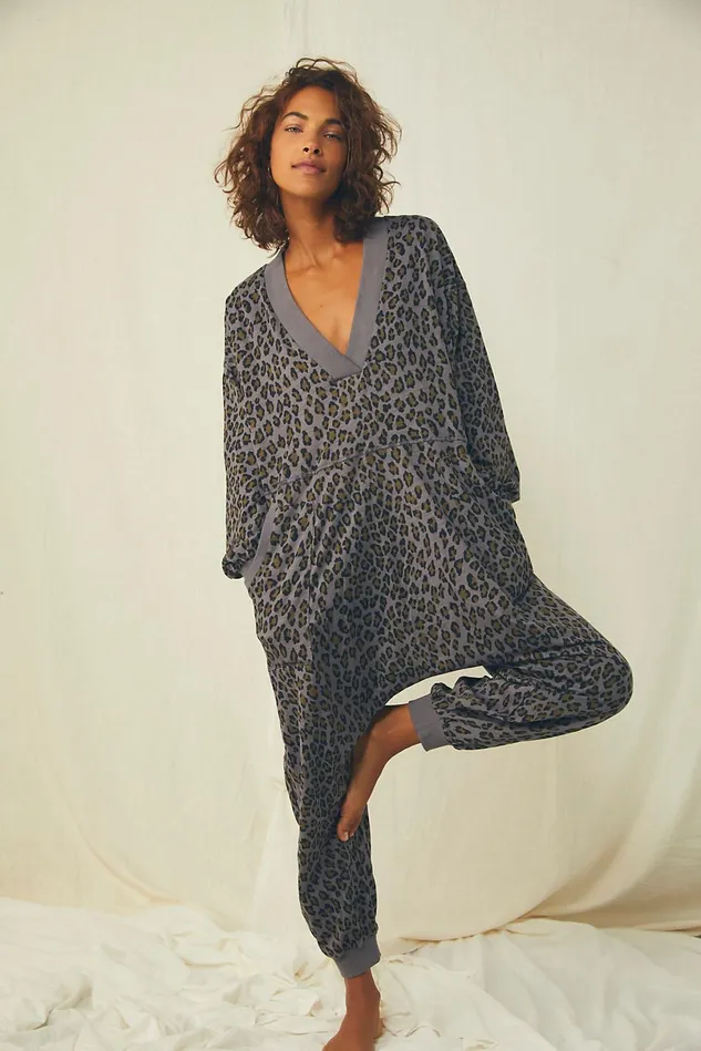 Women Pants Free People Printed Just Because Romper Charcoal Combo