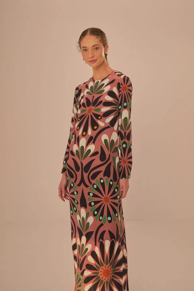 Women Pink Ainika Flowers Long Sleeve Maxi Dress Ainika Flowers Pink FARM Rio Maxi Dresses