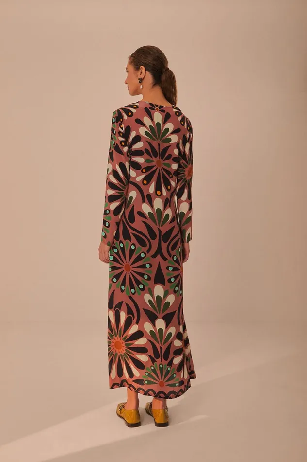 Women Pink Ainika Flowers Long Sleeve Maxi Dress Ainika Flowers Pink FARM Rio Maxi Dresses