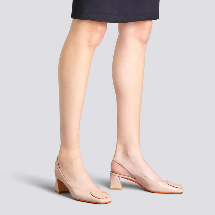 Women Pink Patent Leather MidHeel Slingback Santoni Pumps and Heels