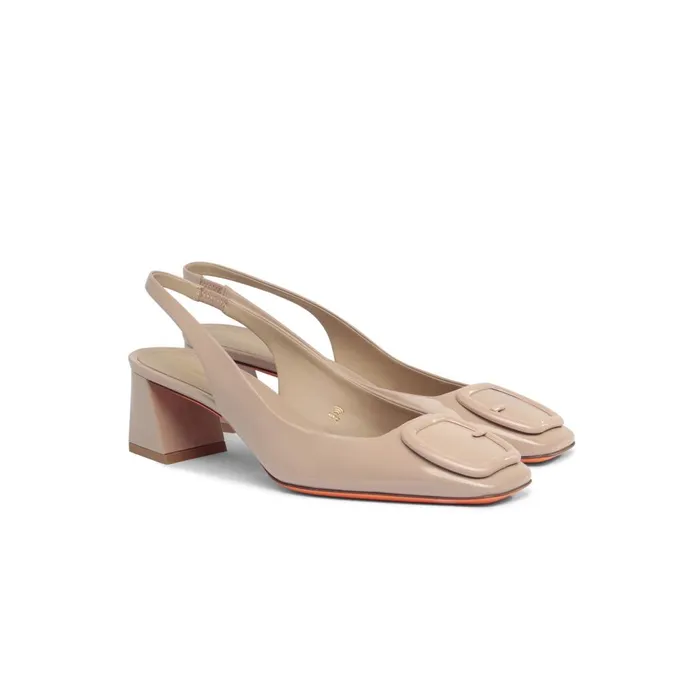 Women Pink Patent Leather MidHeel Slingback Santoni Pumps and Heels