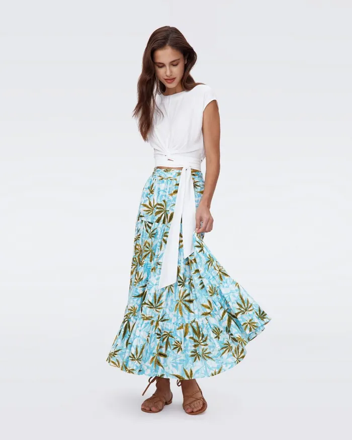Women Pria Cotton Dobby Skirt Huge Cannabis Blue DVF Skirts