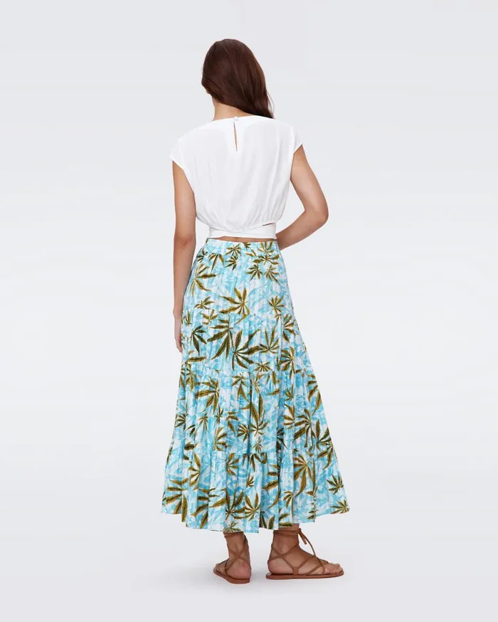 Women Pria Cotton Dobby Skirt Huge Cannabis Blue DVF Skirts