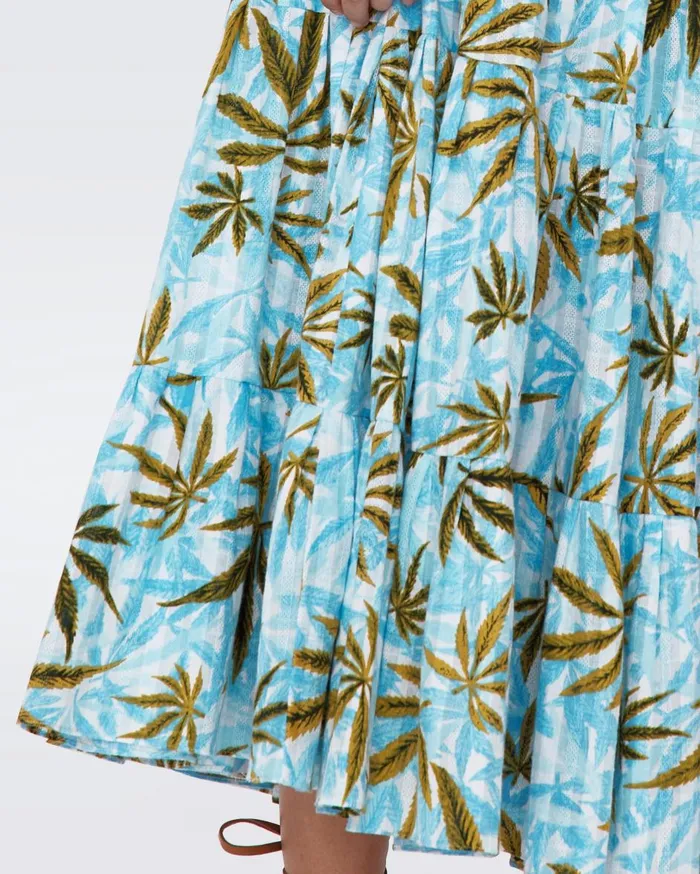 Women Pria Cotton Dobby Skirt Huge Cannabis Blue DVF Skirts