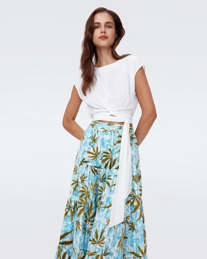 Women Pria Cotton Dobby Skirt Huge Cannabis Blue DVF Skirts