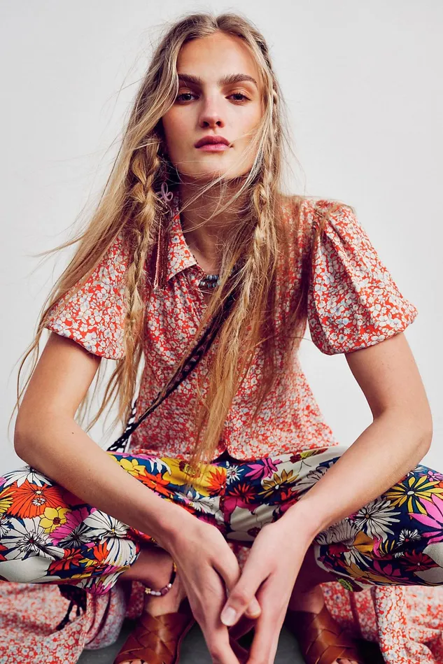 Women Printed Dresses Free People Debbie Jean Shirtdress Red