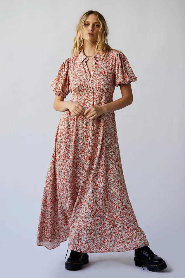 Women Printed Dresses Free People Debbie Jean Shirtdress Red