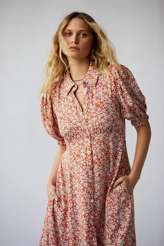 Women Printed Dresses Free People Debbie Jean Shirtdress Red
