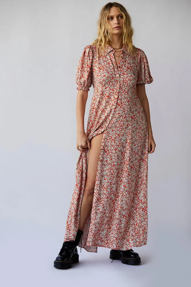 Women Printed Dresses Free People Debbie Jean Shirtdress Red