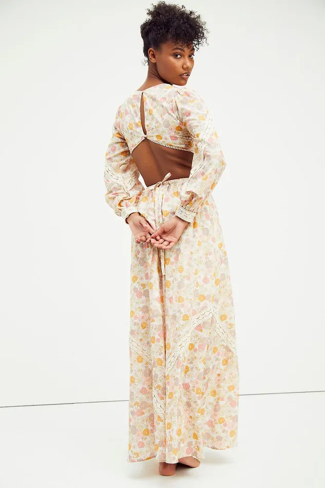 Women Printed Dresses Free People Pia Cut Out Maxi Dress Poly Chiffon