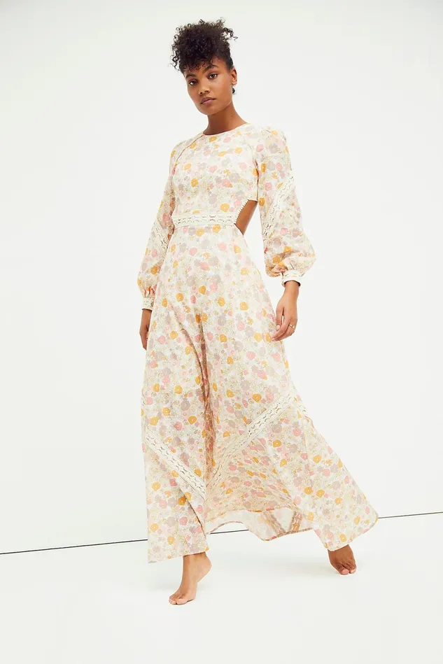 Women Printed Dresses Free People Pia Cut Out Maxi Dress Poly Chiffon