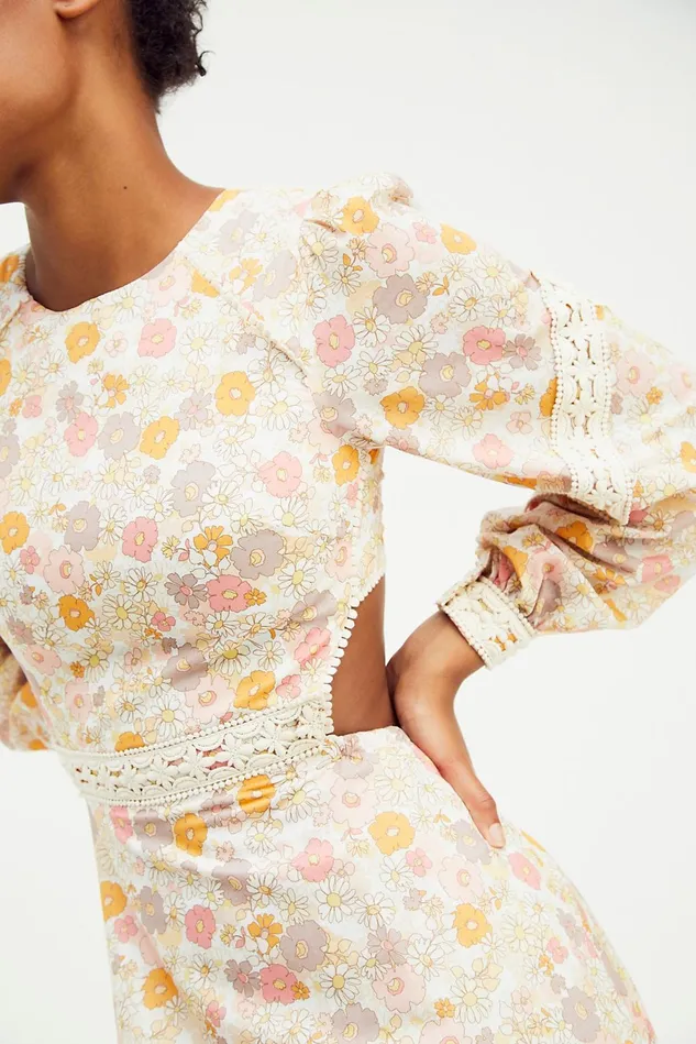 Women Printed Dresses Free People Pia Cut Out Maxi Dress Poly Chiffon