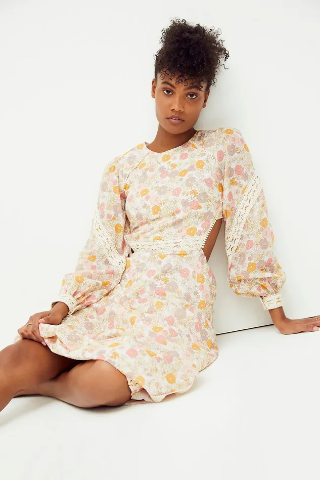 Women Printed Dresses Free People Pia Cut Out Maxi Dress Poly Chiffon