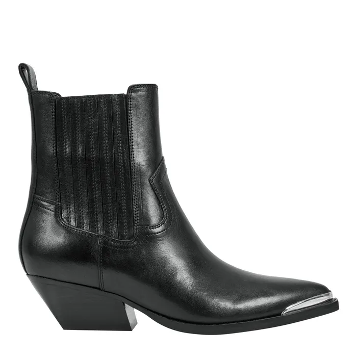 Women Pryce Western Bootie Black Leather Marc Fisher Boots and Booties
