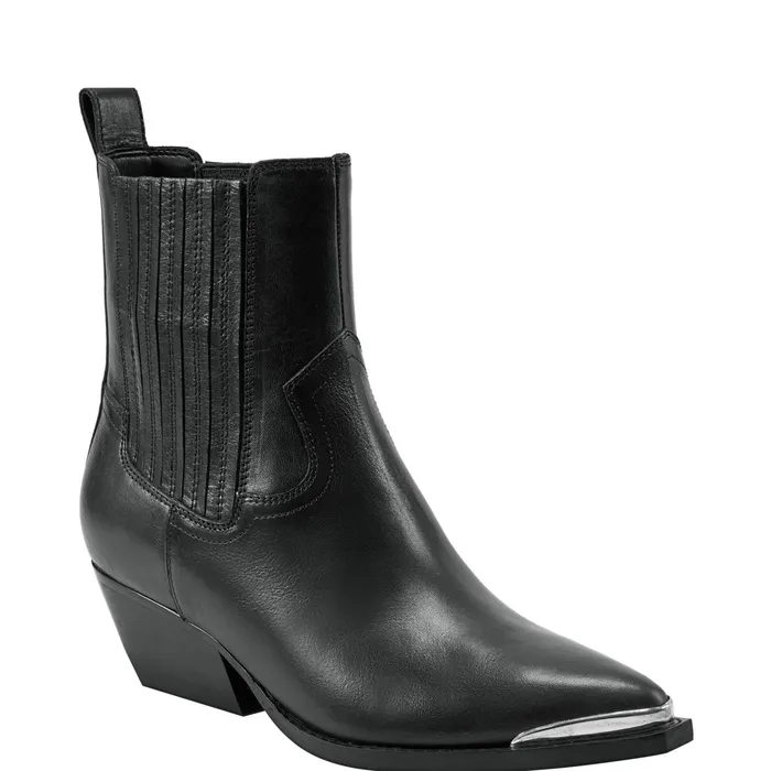 Women Pryce Western Bootie Black Leather Marc Fisher Boots and Booties