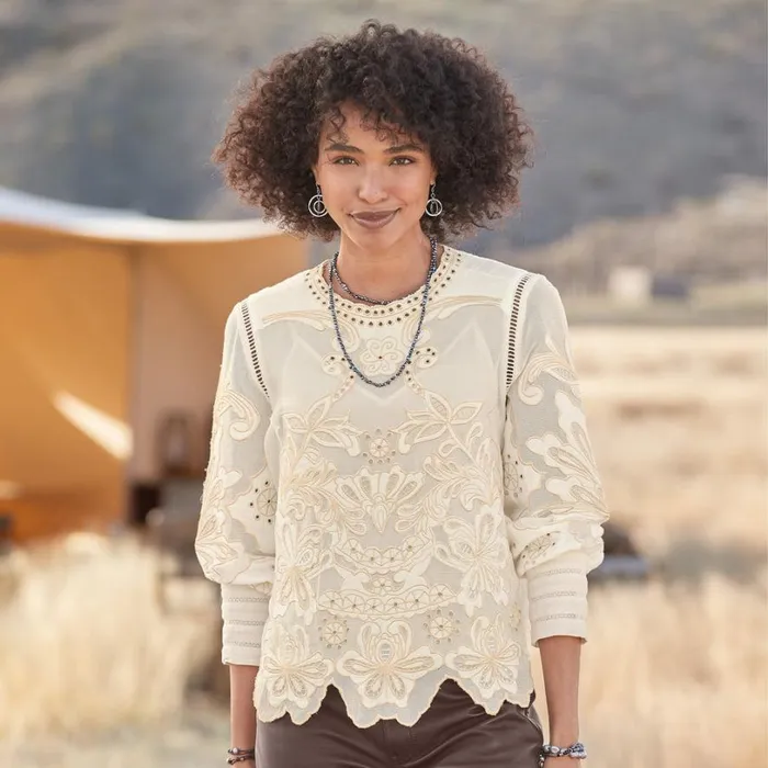 Women Reach For Beauty Top Marshmallow Sundance Catalog Tops