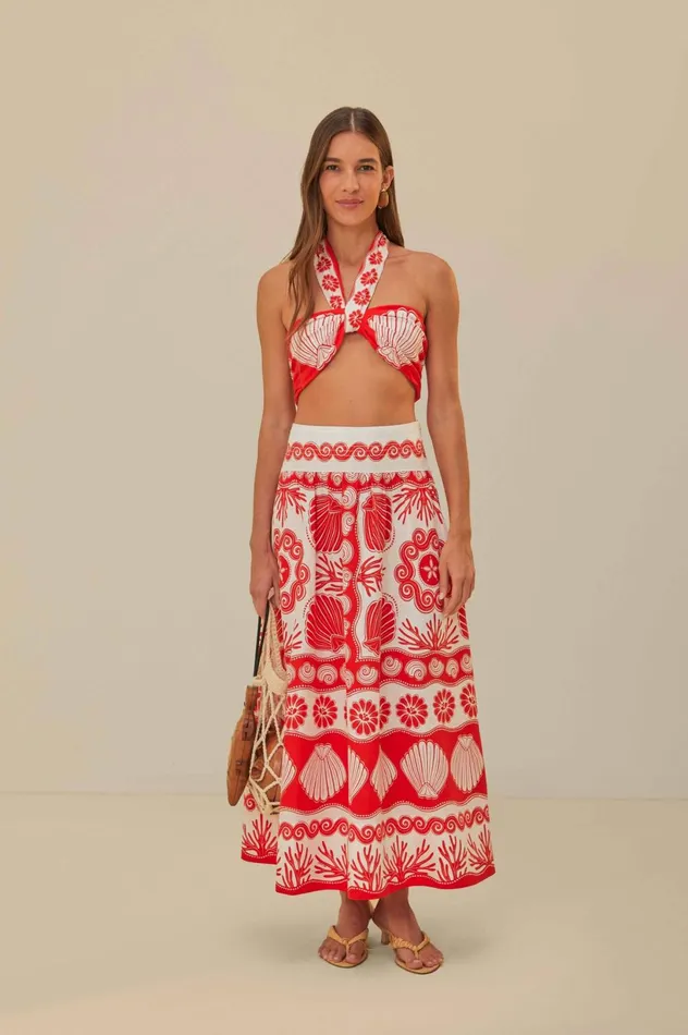 Women Red Ainika Shell LENZING ECOVERO Euroflax Maxi Skirt Ainika Shell Red FARM Rio Skirts