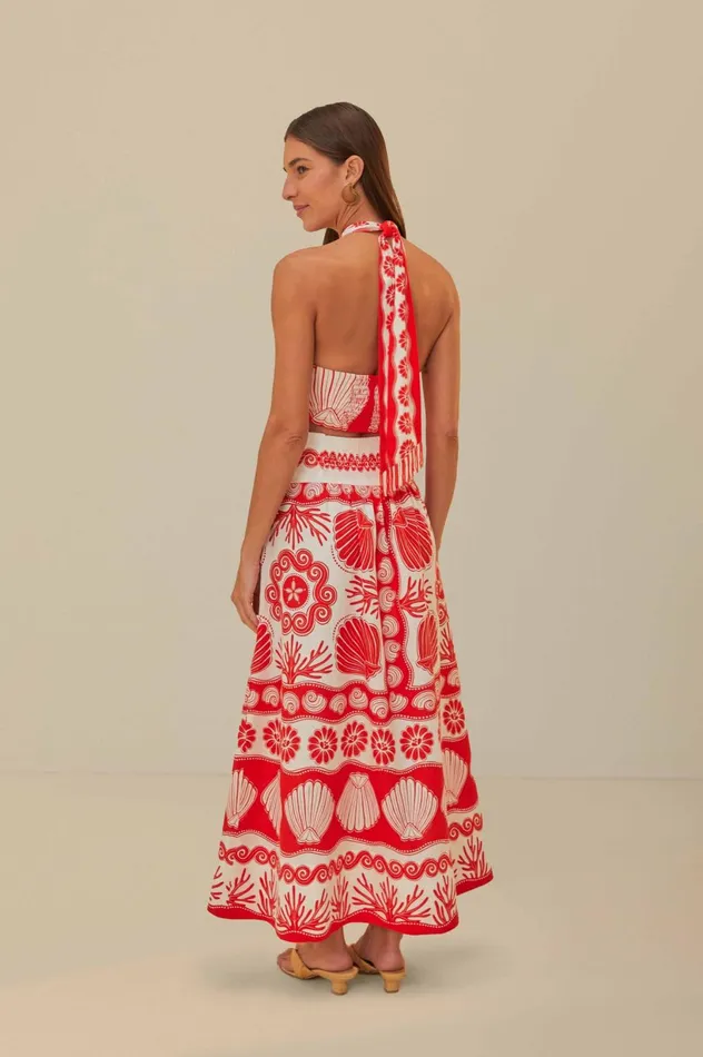 Women Red Ainika Shell LENZING ECOVERO Euroflax Maxi Skirt Ainika Shell Red FARM Rio Skirts