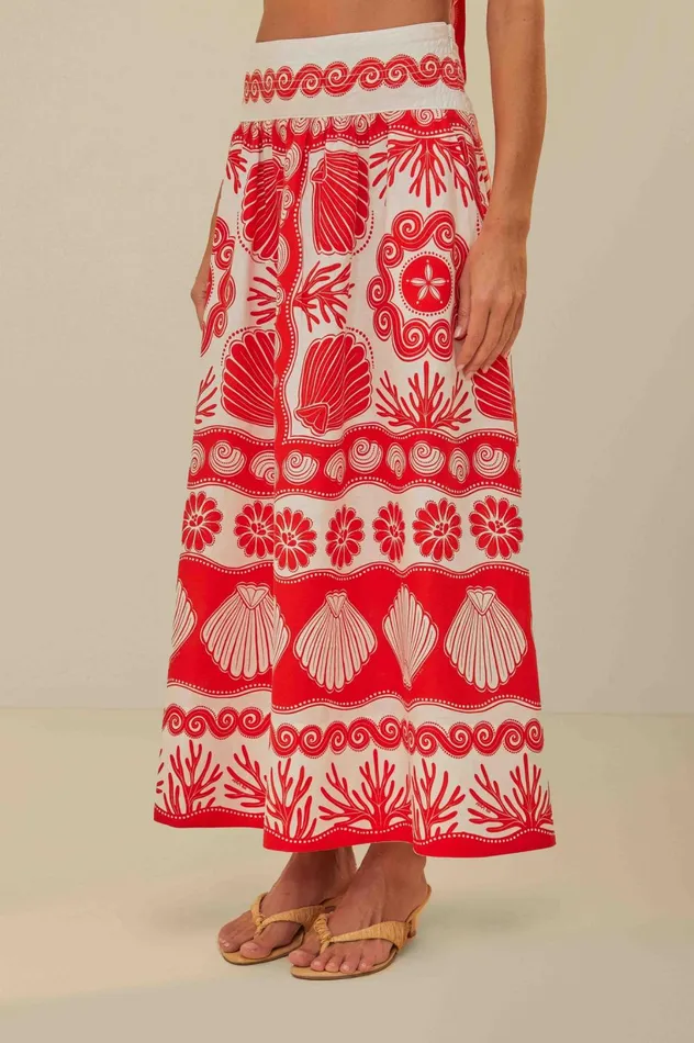 Women Red Ainika Shell LENZING ECOVERO Euroflax Maxi Skirt Ainika Shell Red FARM Rio Skirts