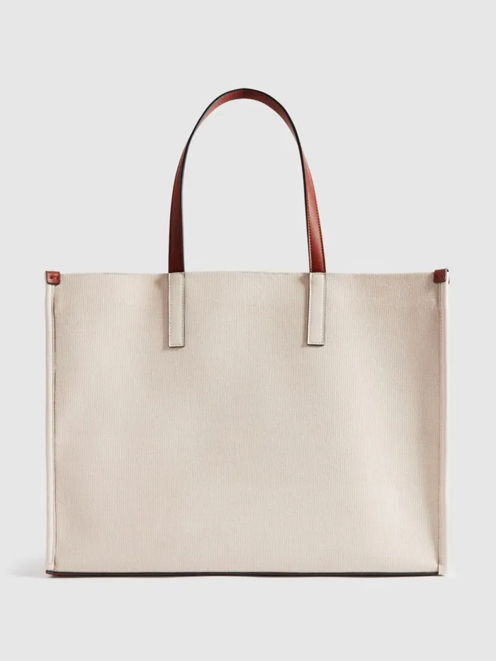 Women Reiss Bags Lola Woven Logo Tote Bag Natural