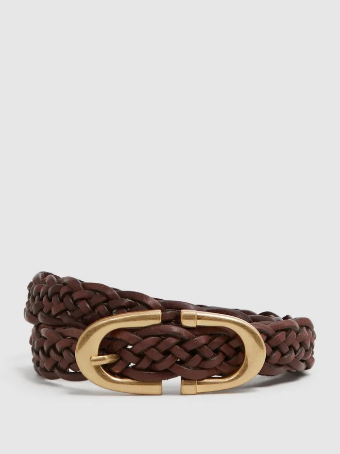 Women Reiss Belts Bailey Woven Leather Horseshoe Belt Tan