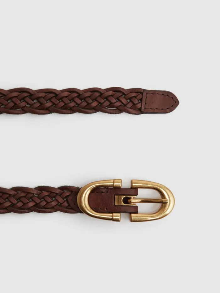 Women Reiss Belts Bailey Woven Leather Horseshoe Belt Tan