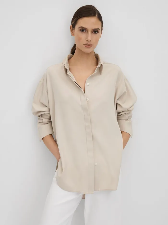 Women Reiss Blouses and Shirts Danielle Split Hem ButtonThrough Shirt Nude