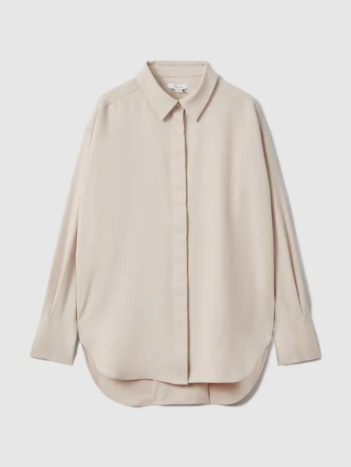 Women Reiss Blouses and Shirts Danielle Split Hem ButtonThrough Shirt Nude