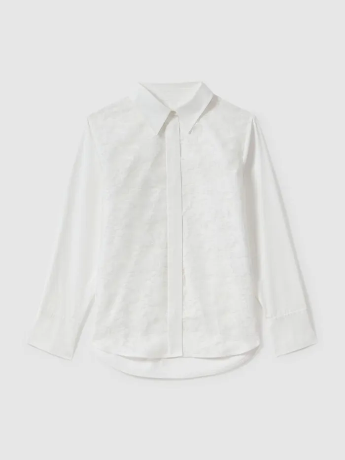 Women Reiss Blouses and Shirts Delaney Cotton Burnout Floral Shirt Ivory